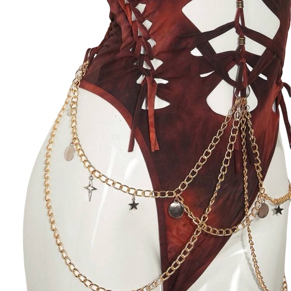 Ombré Slit Weave Braided Halter Bodysuit Onesie - Picture 3 of 7